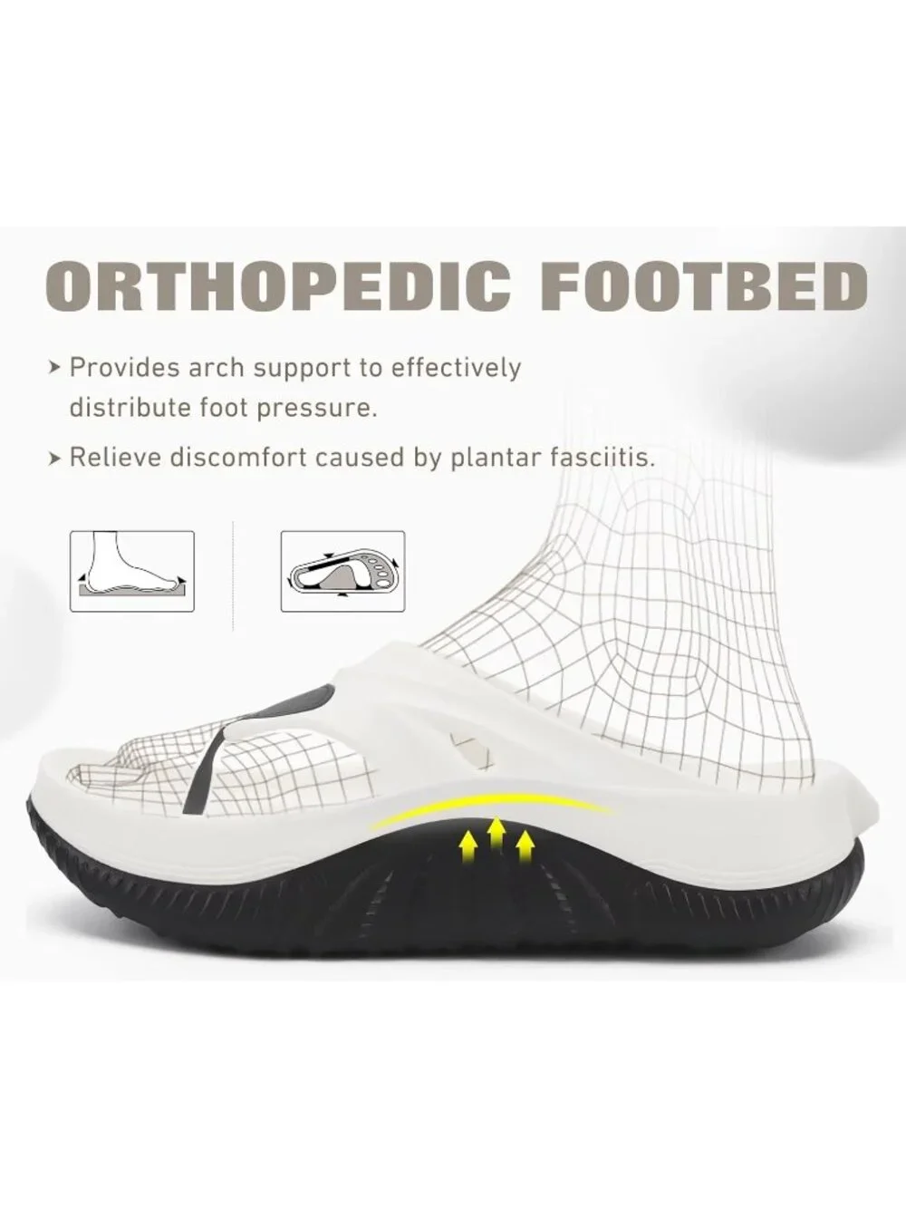 Men's Black White Orthopaedic Foot bed Flip Flops Fabric Toe Post Beach Sandals